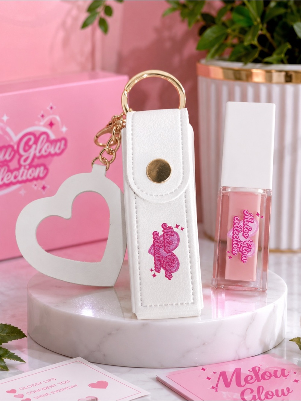 & Other Stories White Lip Gloss Holder Keychain with Pink Logo